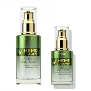 Lot 2x New Azure Hemp Nourishing Facial Serum + Eye Serum Exp 2023 Collagen Aloe